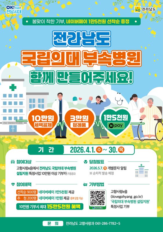 ‘국립의대 부속병원’ 지정기부하면 최대 15만5천원 혜택