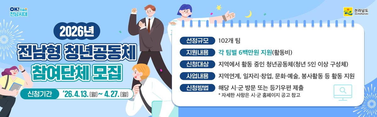 ‘전남형 청년공동체 활성화 사업’ 참여하세요